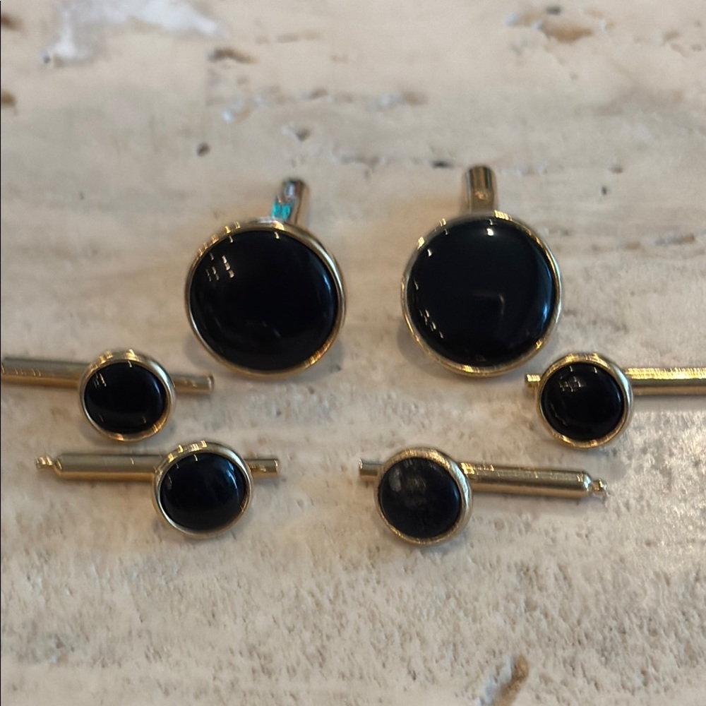 Elegant Black and Gold Tuxedo Cufflink and Shirt Stud  Set